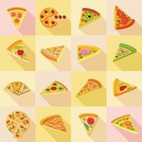 Pizza icons set, flat style vector