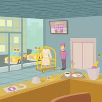 concepto de recepción del hotel, estilo de dibujos animados vector