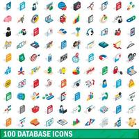 100 database icons set, isometric 3d style vector