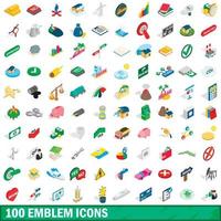 100 emblem icons set, isometric 3d style