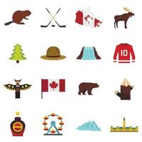 Canada travel icons set in flat style vector