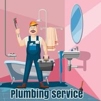 Plumbing fix bath washbasin concept, cartoon style vector