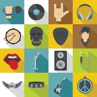 Rock music icons set, flat style vector