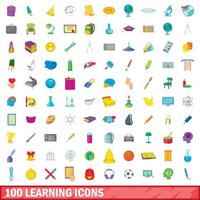 100 iconos de aprendizaje, estilo de dibujos animados vector