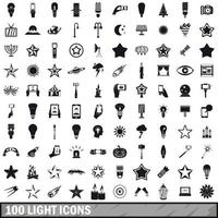 100 light icons set in simple style vector