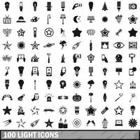 100 light icons set in simple style vector