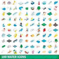 100 water icons set, isometric 3d style vector