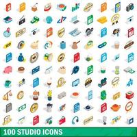 100 studio icons set, isometric 3d style vector