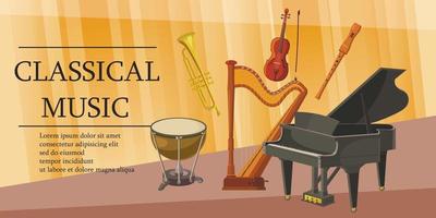 Classical music banner horizontal, cartoon style vector