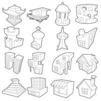 Different architecture icons set, outline style vector