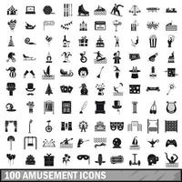 100 amusement icons set, simple style vector