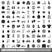 100 fitness icons set in simple style vector