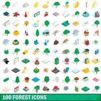 100 forest icons set, isometric 3d style vector