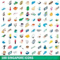 100 singapore icons set, isometric 3d style vector