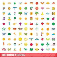 100 honey icons set, cartoon style vector