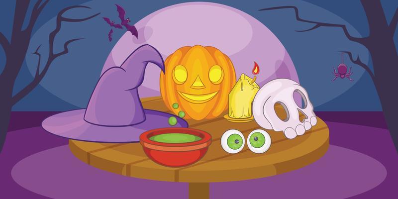 Haloween mystic horizontal banner, cartoon style