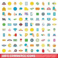 100 e-commerce icons set, cartoon style vector