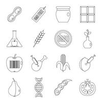 GMO icons set food, outline style vector