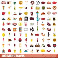 100 menu icons set, flat style vector