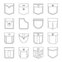 Pocket types icons set, outline style vector
