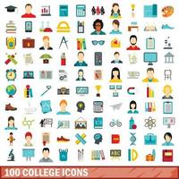 100 college icons set, flat style vector