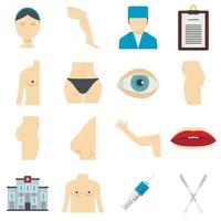 Plastic surgeon icons set in flat style vector