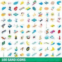 100 sand icons set, isometric 3d style vector