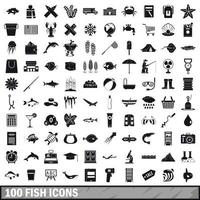 100 iconos de peces, estilo simple vector