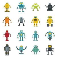 iconos de robot establecidos en estilo plano vector