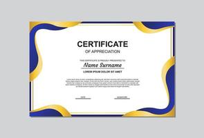 certificate template in gold and blue color with modern style. vector