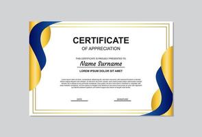 certificate template in gold and blue color with modern style. vector