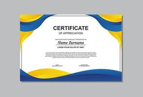 certificate template design in yellow and blue colors. vector