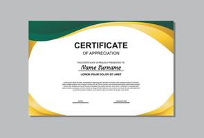 certificate template design in gold and green colors. vector