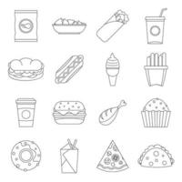 Fast food icons set, outline style vector