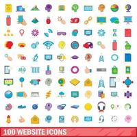 100 website icons set, cartoon style vector