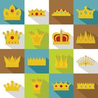 Crown icons set, flat style vector