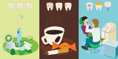 Dental horizontal banners set, cartoon style vector