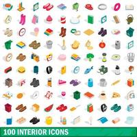 100 iconos interiores establecidos, estilo 3d isométrico vector