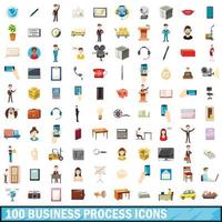 100 busness process icons set, cartoon style vector