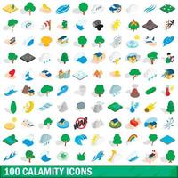 100 calamity icons set, isometric 3d style vector