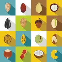 Nuts icons set, flat style vector