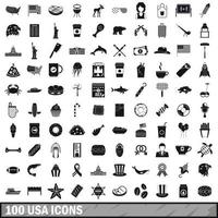 100 USA icons set, simple style vector