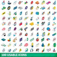 100 iconos utilizables, estilo isométrico 3d vector