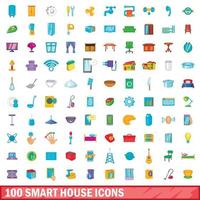 100 smart house icons set, cartoon style vector