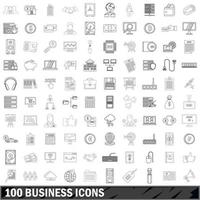 100 business icons set, outline style vector