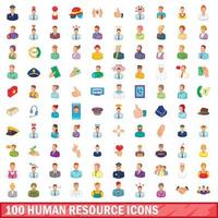 100 human resource icons set, cartoon style vector