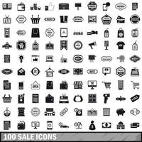 100 sale icons set, simple style vector