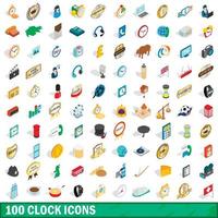 100 clock icons set, isometric 3d style vector