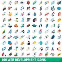 100 iconos de desarrollo web establecidos, estilo 3d isométrico vector