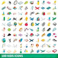 100 niños, conjunto de iconos de estilo 3D isométrica
